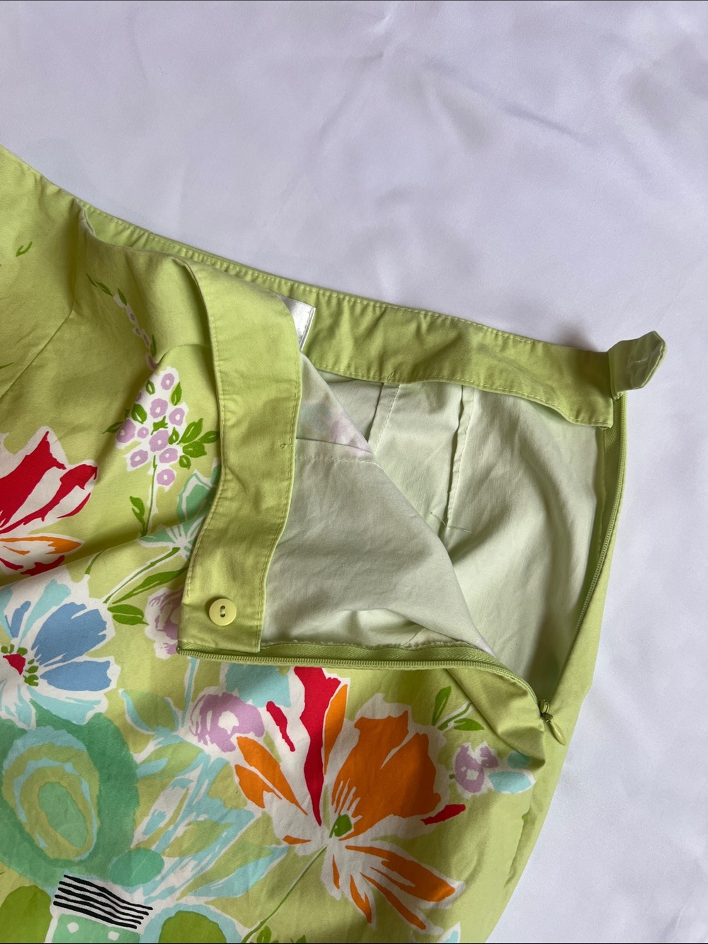 Talbots Sz 6 100% Cotton Floral Lime Green Skirt Garden Preppy - Picture 4 of 9